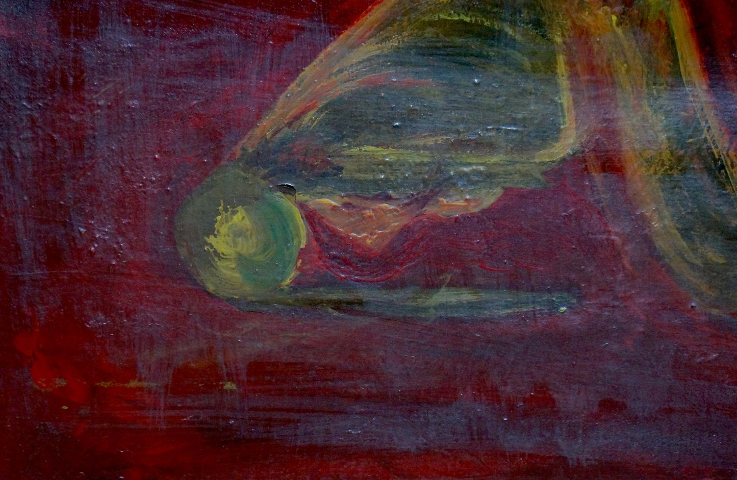 Oil painting Thoughts by Sirenko Valentin Stepanovich, green yellow circle on red