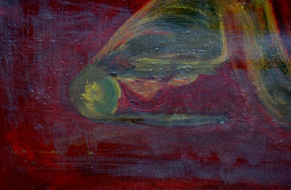 Oil painting Thoughts by Sirenko Valentin Stepanovich, green yellow circle on red