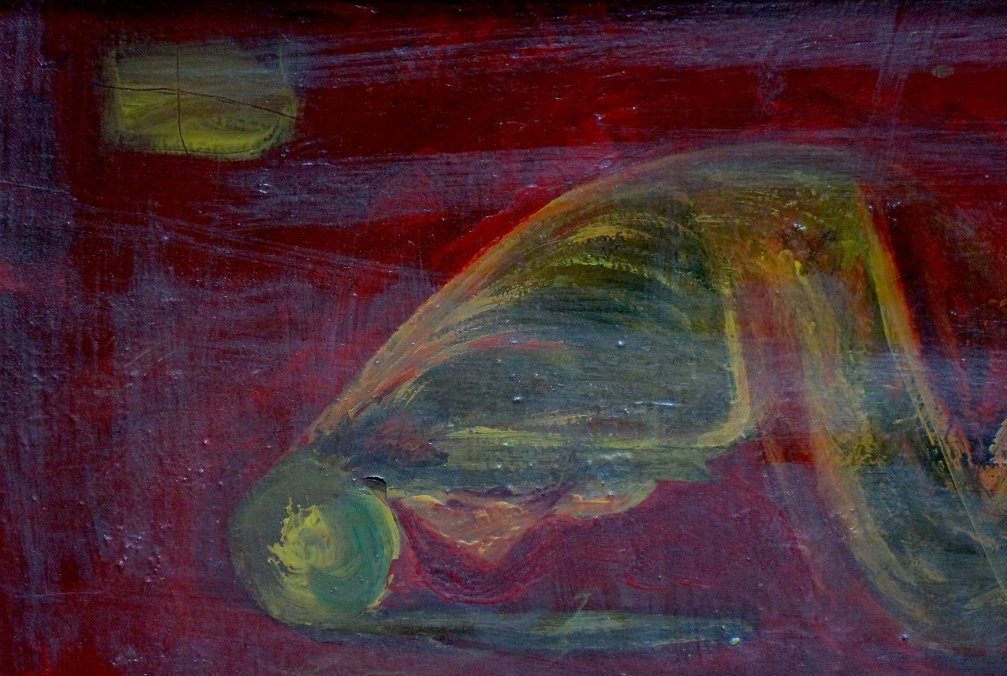 Oil painting Thoughts by Sirenko Valentin Stepanovich, bold abstract reds greens yellows
