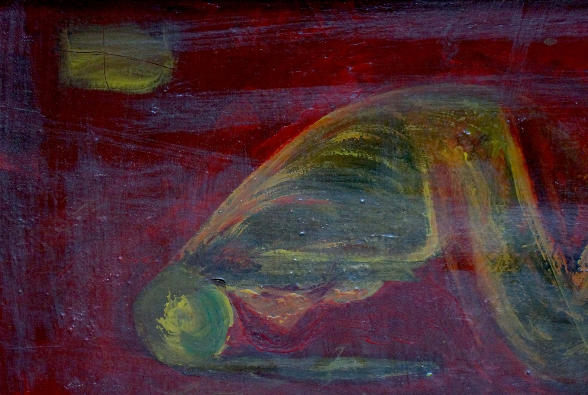 Oil painting Thoughts by Sirenko Valentin Stepanovich, bold abstract reds greens yellows