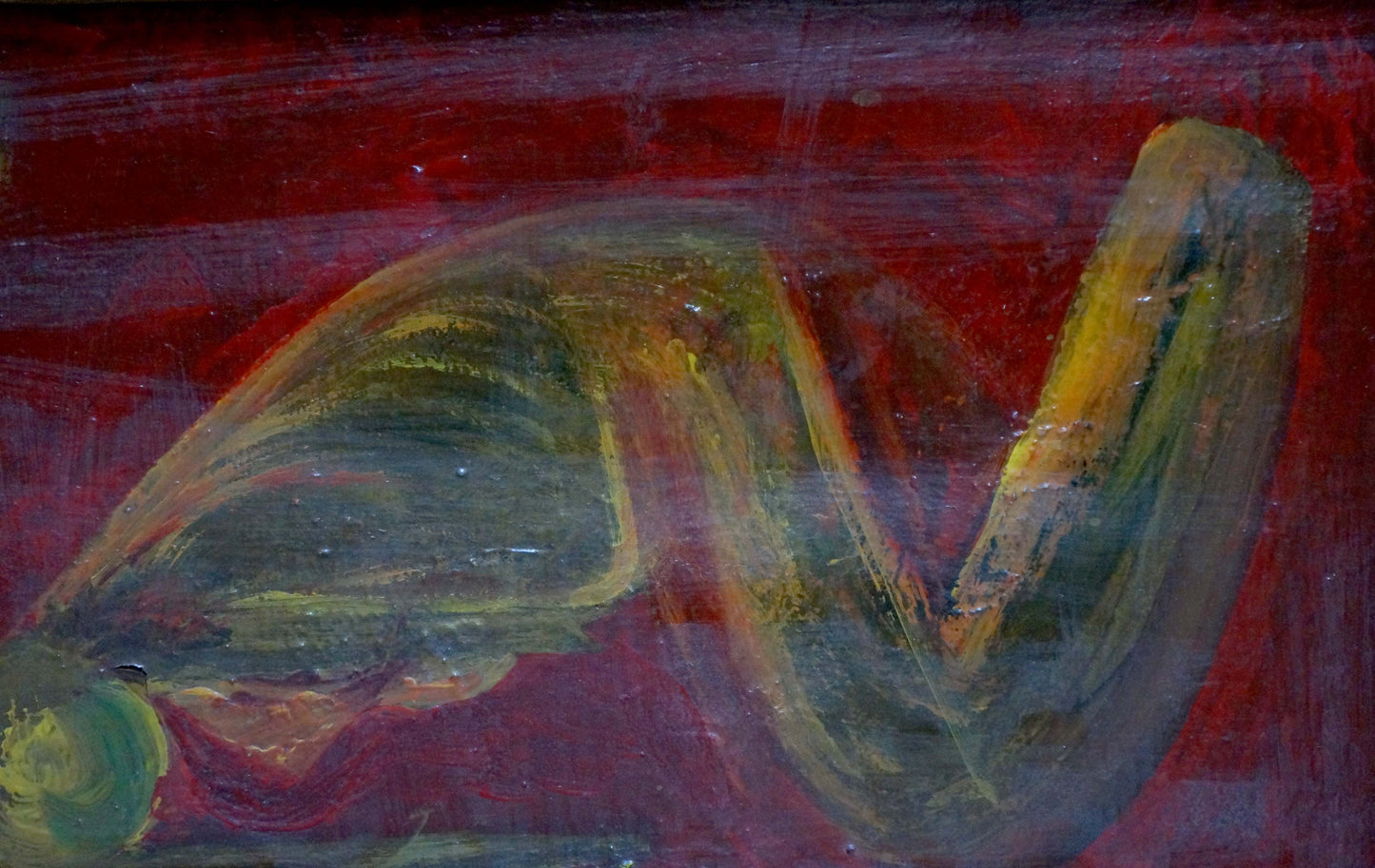 Oil painting Thoughts by Sirenko Valentin Stepanovich, abstract green yellow purple on red