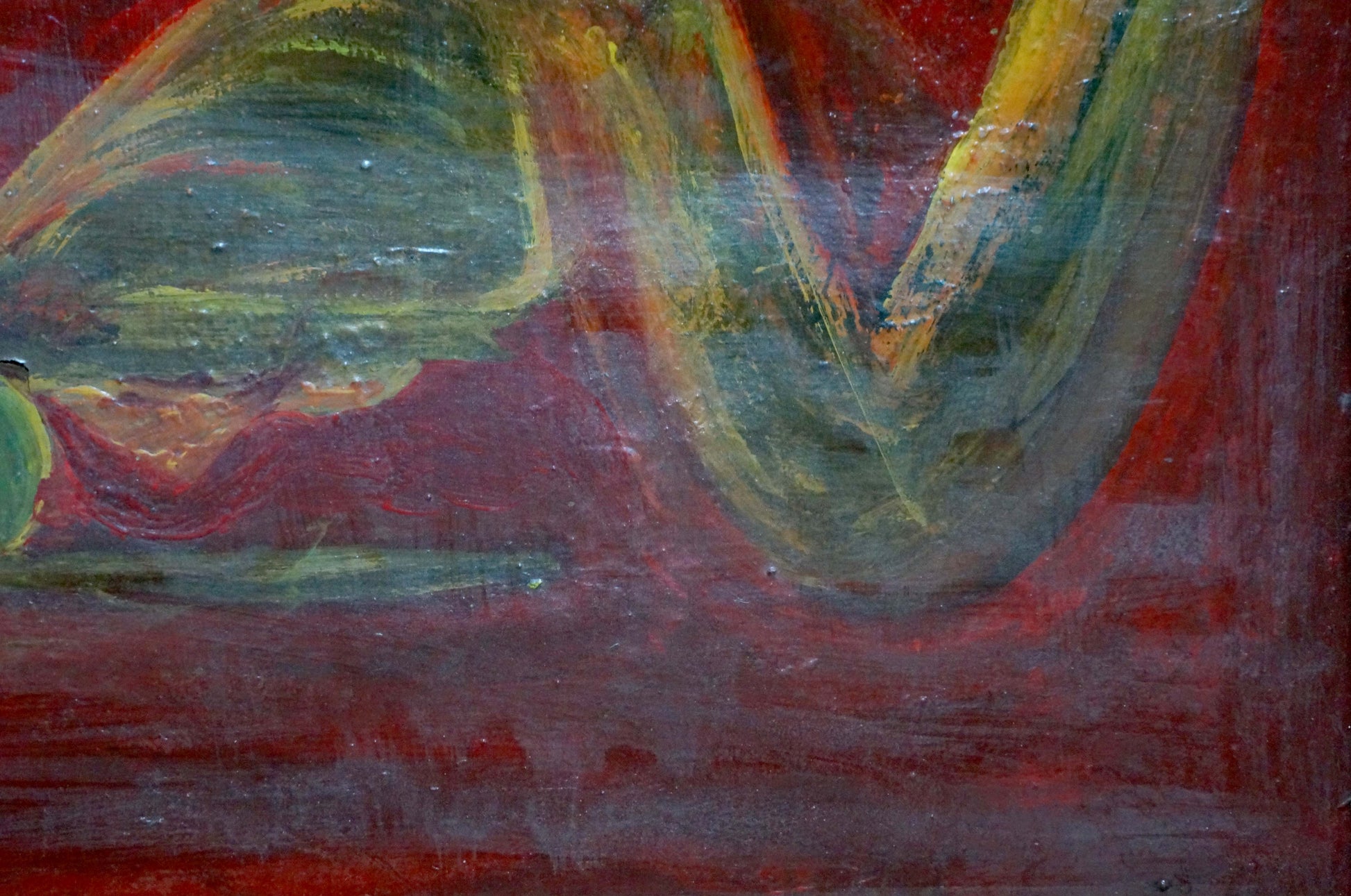 Oil painting Thoughts by Sirenko Valentin Stepanovich, bold red green yellow strokes