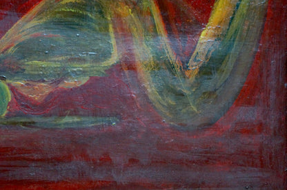 Oil painting Thoughts by Sirenko Valentin Stepanovich, bold red green yellow strokes
