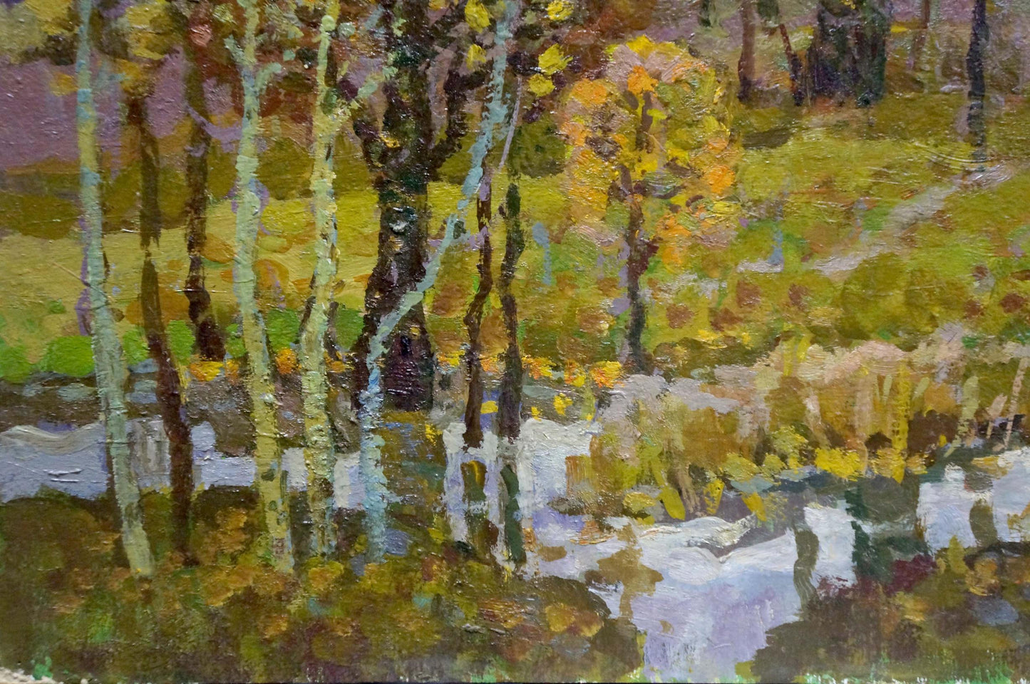 Oil painting Autumn landscape by Ruban Grigory Savelievich impressionistic forest scene