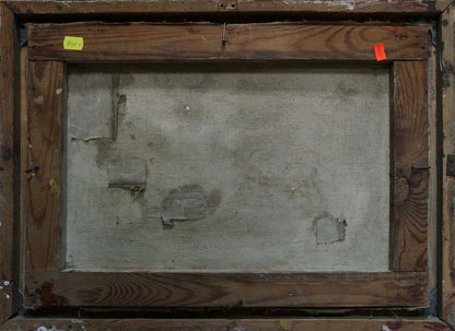 Back of weathered wooden frame with faded patchy canvas, Thoughts by Sirenko Valentin Stepanovich