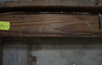 Back of Sirenko Valentin Stepanovich oil painting with weathered beam and note