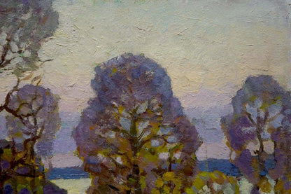 Oil painting Autumn landscape by Ruban Grigory Savelievich: purple yellow impressionistic trees