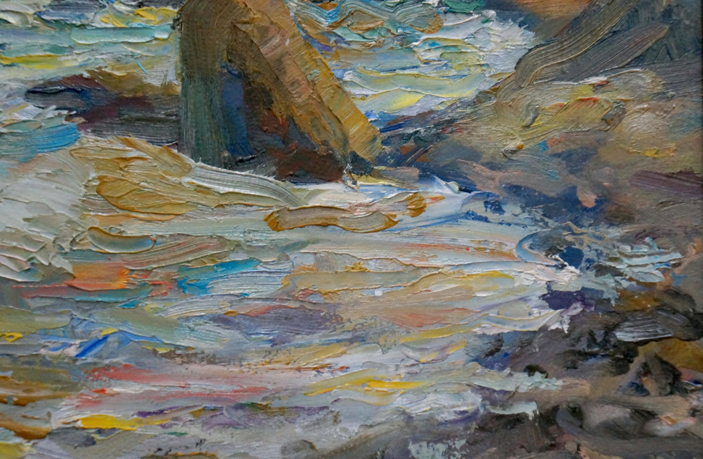 Impasto oil painting by Kalashnik Dmitry Nikolaevich: waves on rocky shore