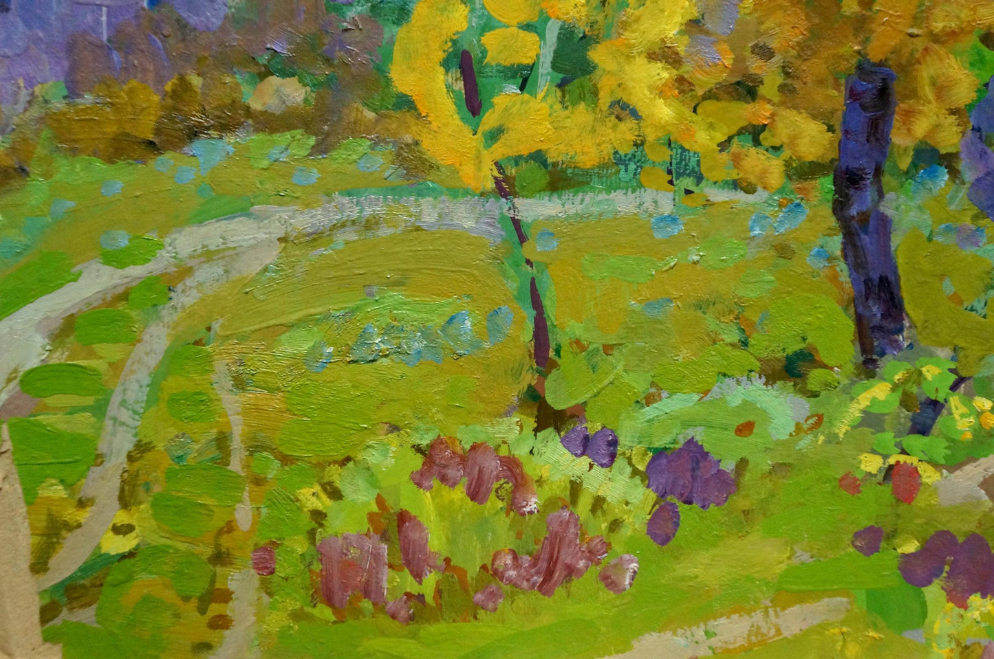 Vibrant impressionist oil painting Paths through the golden forest by Grigory Ruban