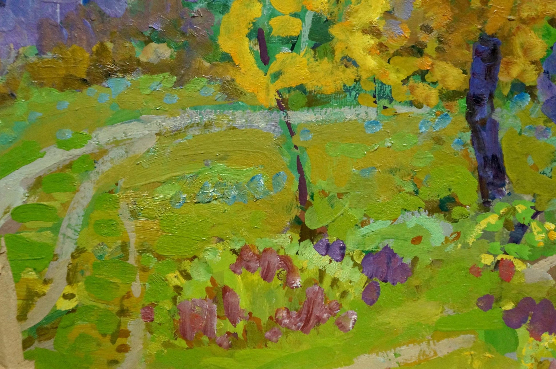 Vibrant impressionist oil painting Paths through the golden forest by Grigory Ruban