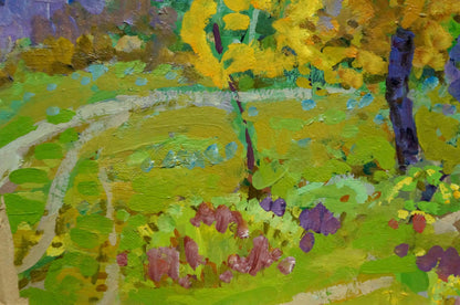 Vibrant impressionist oil painting Paths through the golden forest by Grigory Ruban