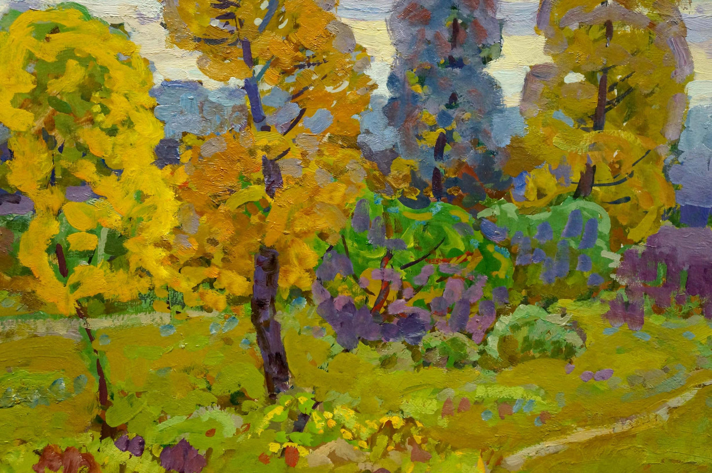 Vibrant impressionist oil painting Paths through the golden forest by Grigory Ruban