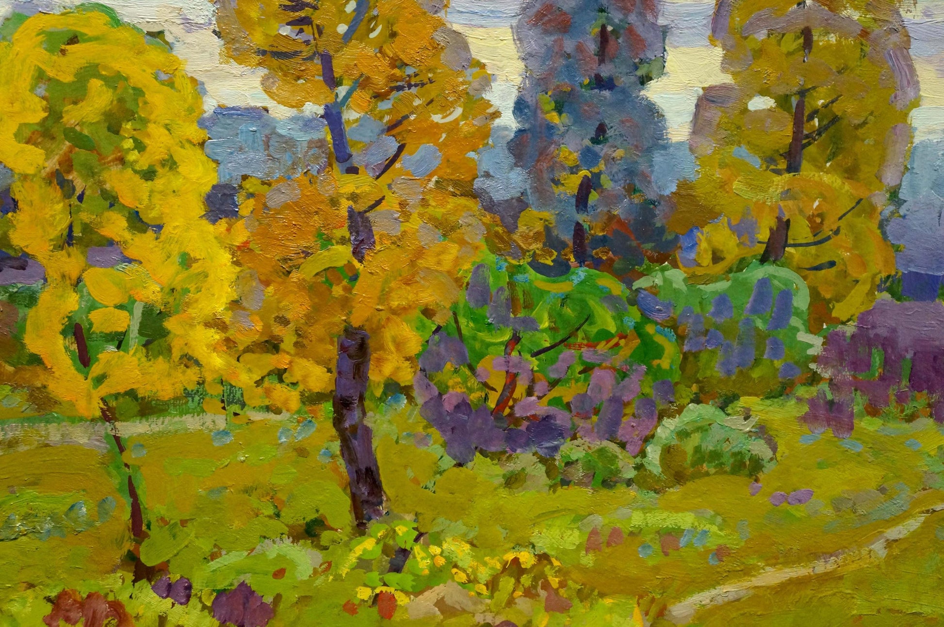 Vibrant impressionist oil painting Paths through the golden forest by Grigory Ruban