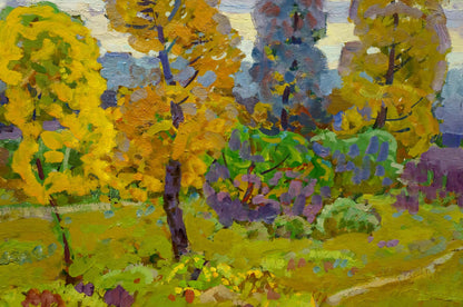 Vibrant impressionist oil painting Paths through the golden forest by Grigory Ruban