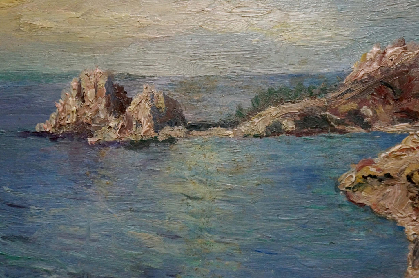 Oil painting of sea and sun among the clouds by unknown artist