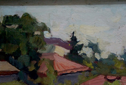Oil painting by Basanets Petr Alekseevich: village landscape with churches
