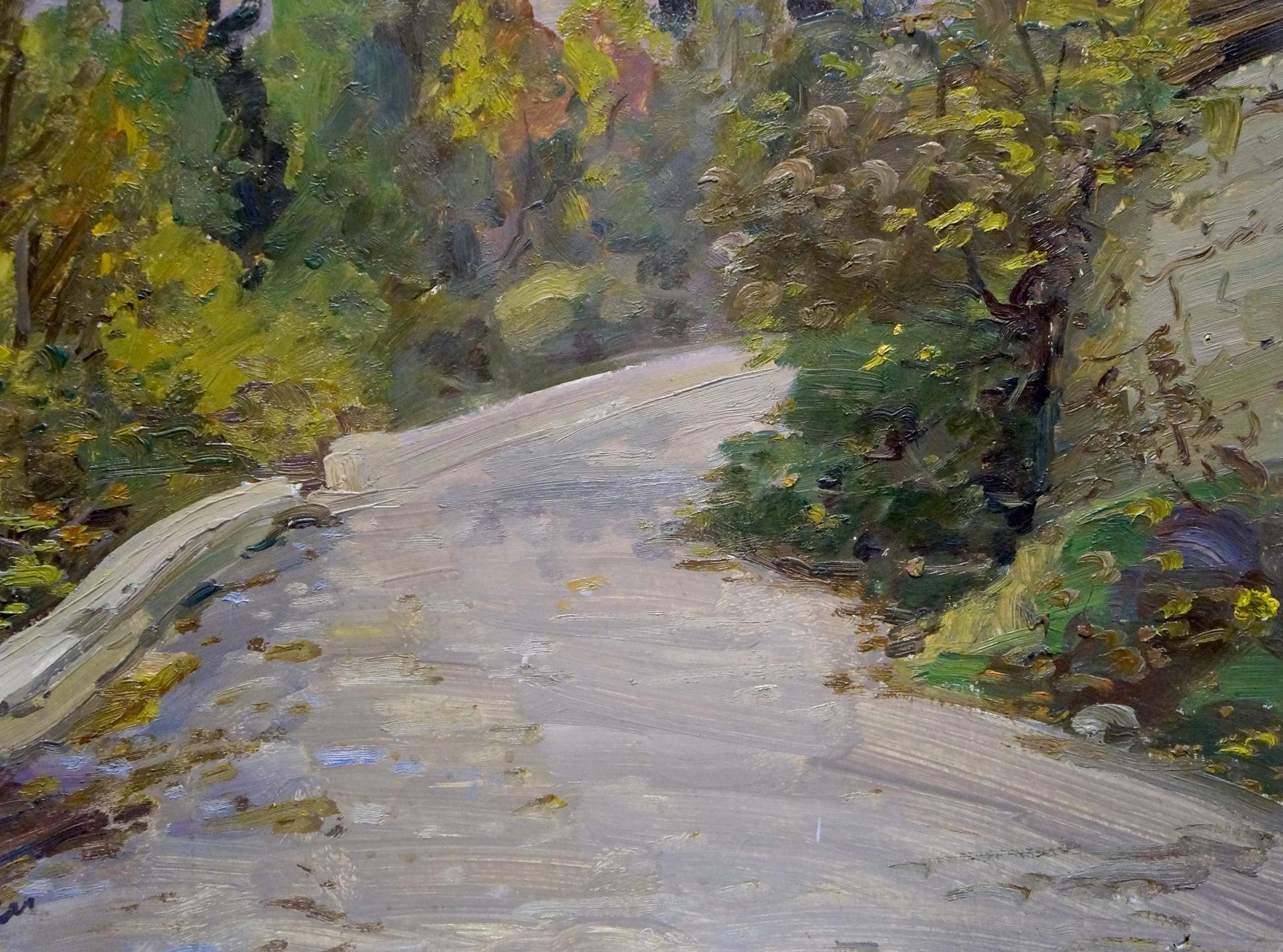 Oil painting of winding gravel path to mountains by Kisil Grigory Alekseevich
