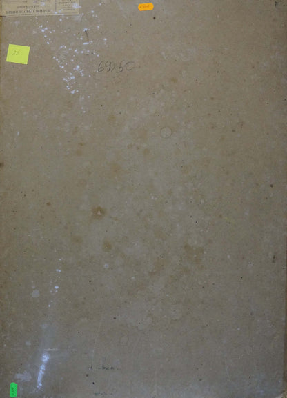 Back of Oil painting Road to the mountains by Kisil Grigory Alekseevich: beige textured panel with speckles and faint markings