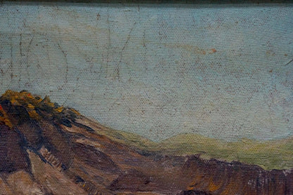 Oil painting of rugged mountain shore seascape by unknown artist