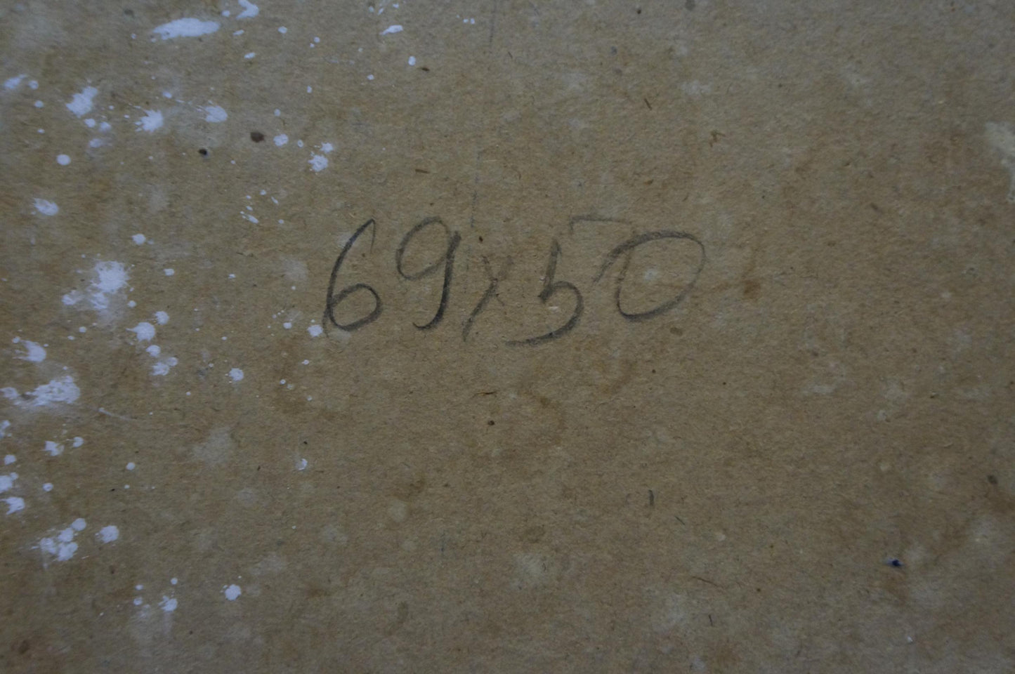 Back of Kisil Grigory Alekseevich oil painting with handwritten 69x50 on textured surface