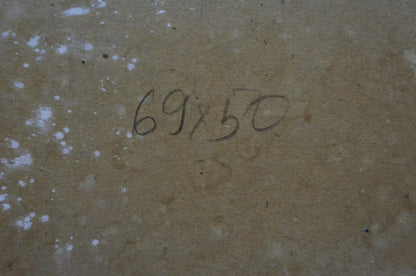 Back of Kisil Grigory Alekseevich oil painting with handwritten 69x50 on textured surface
