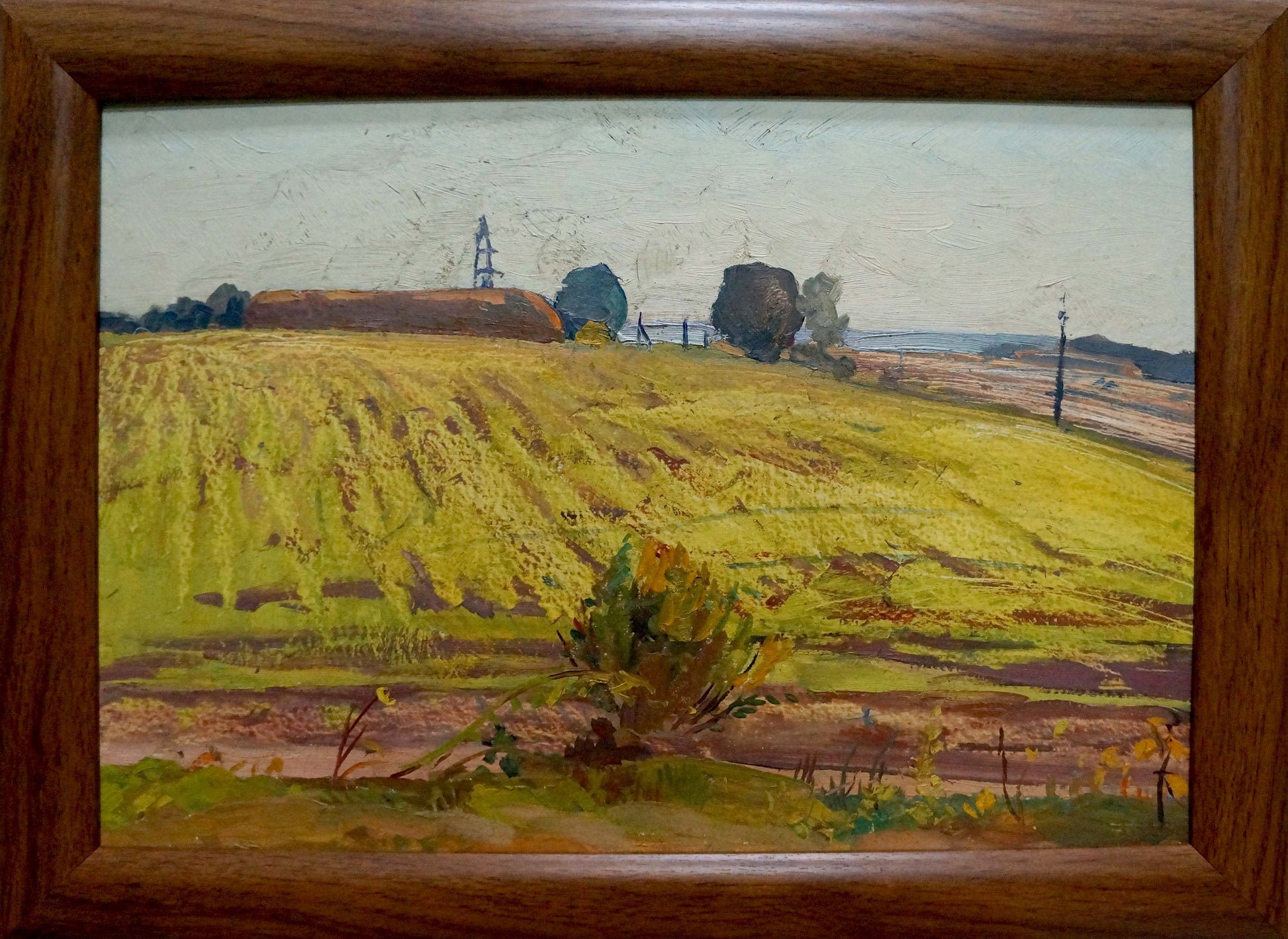 Oil painting of farmers golden field by unknown artist, rustic wooden frame