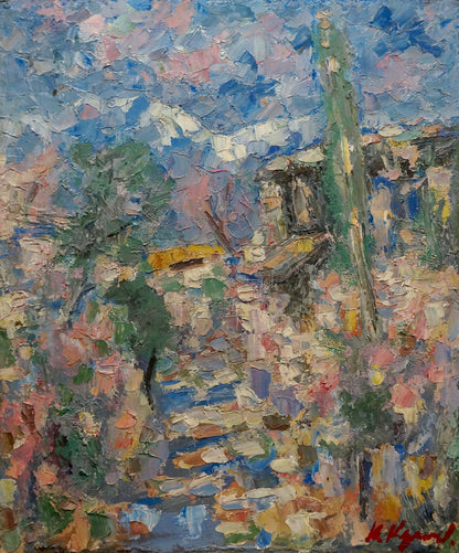 Vibrant impressionist oil painting of village streets by Karelin Vyacheslav