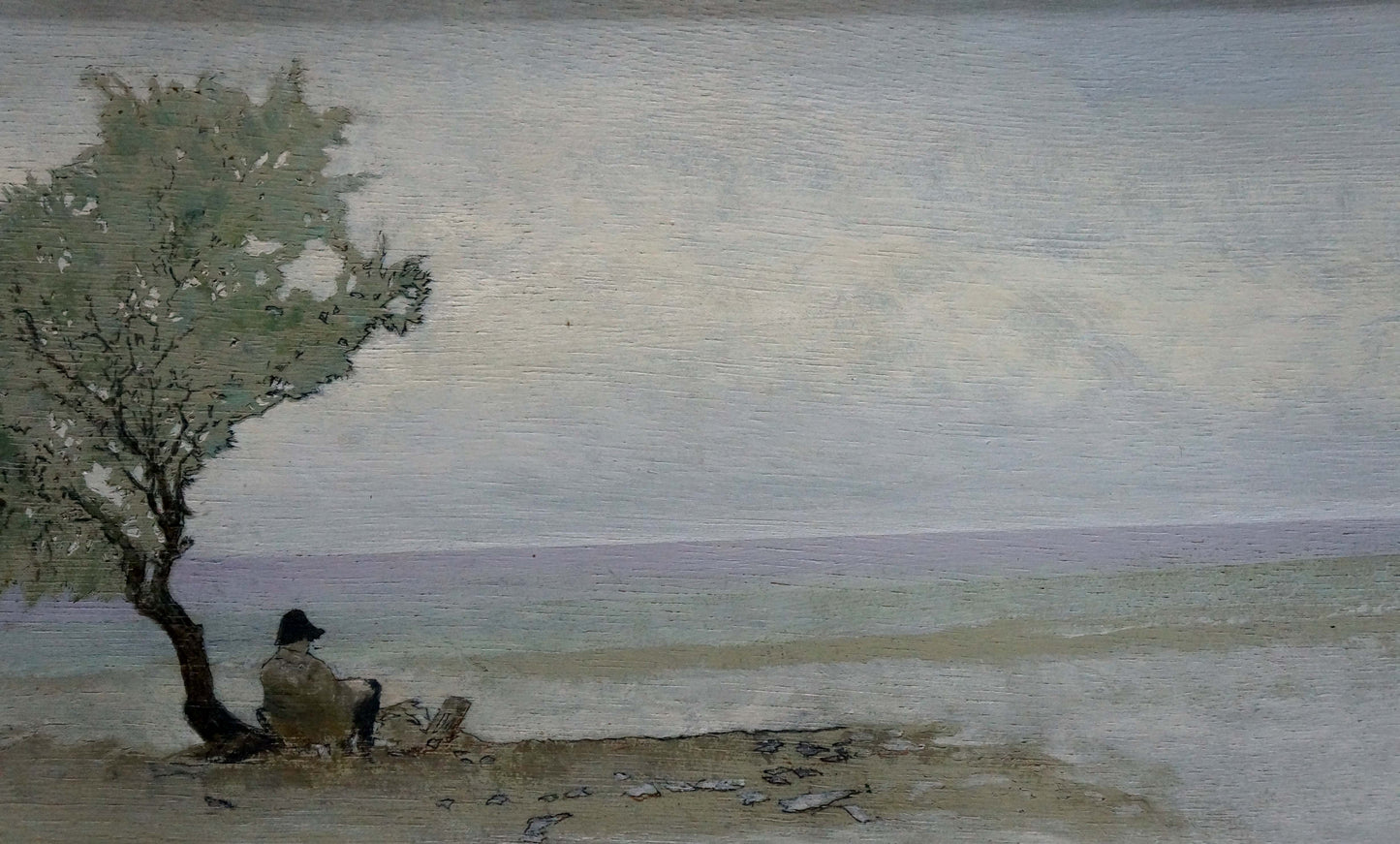 Painting of lonely man by Yuri Anatolievich Pliss on beach