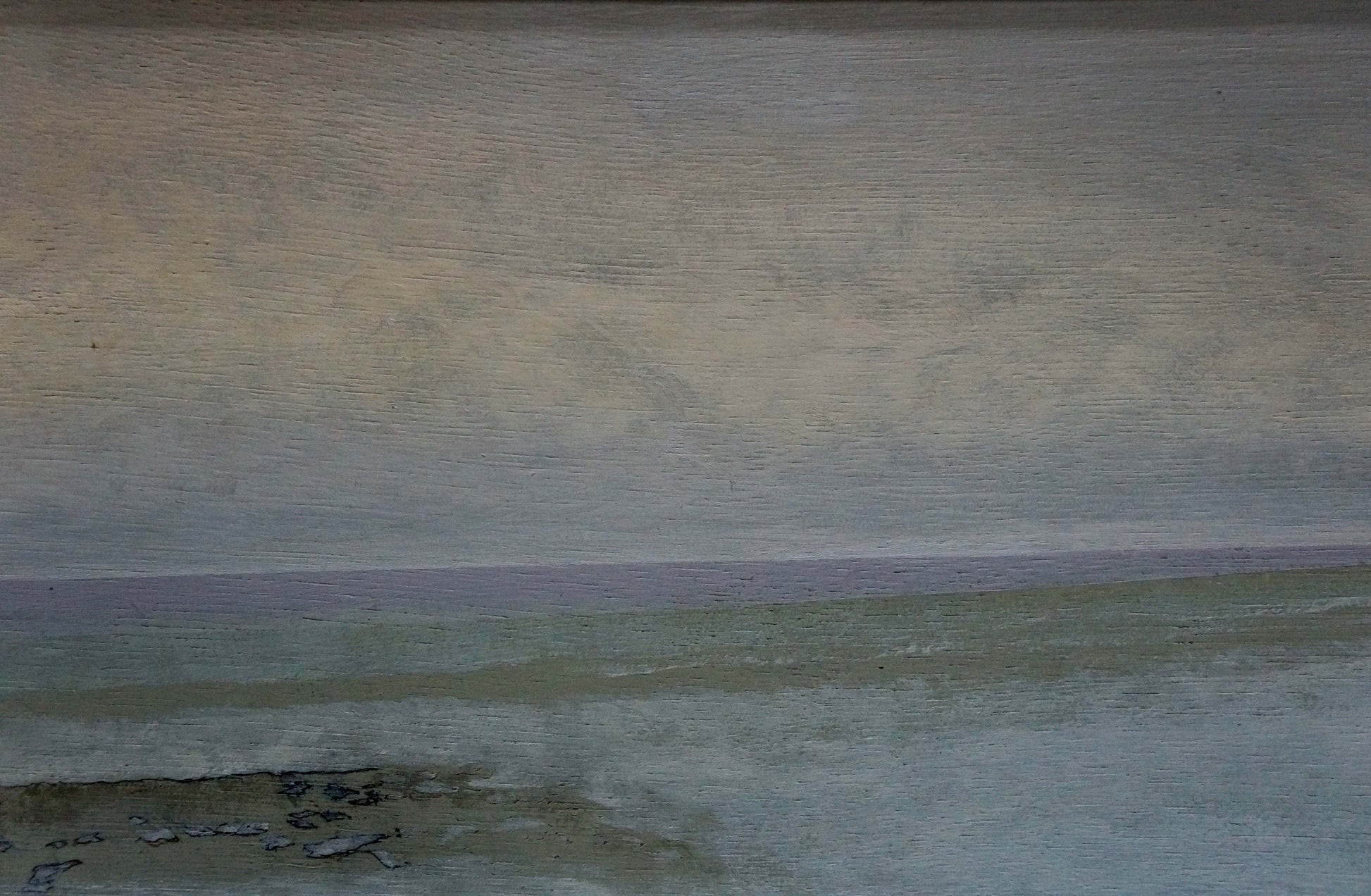 Weathered gray beige wall with faded purple strip in Painting Lonely Man Yuri Anatolievich Pliss