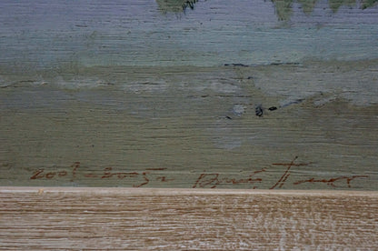 Textured weathered wooden back of Painting Lonely Man by Yuri Anatolievich Pliss