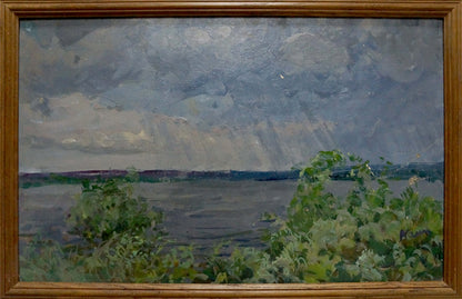 Oil painting Rain by Kolosovsky Georgy Sergeevich moody landscape