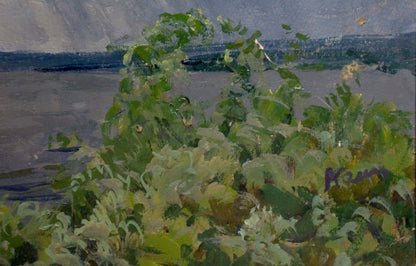 Oil painting Rain by Kolosovsky Georgy Sergeevich: lush green foliage