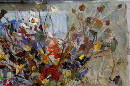 Vibrant oil painting of wildflower bouquet by Vera Dovgalevskaya