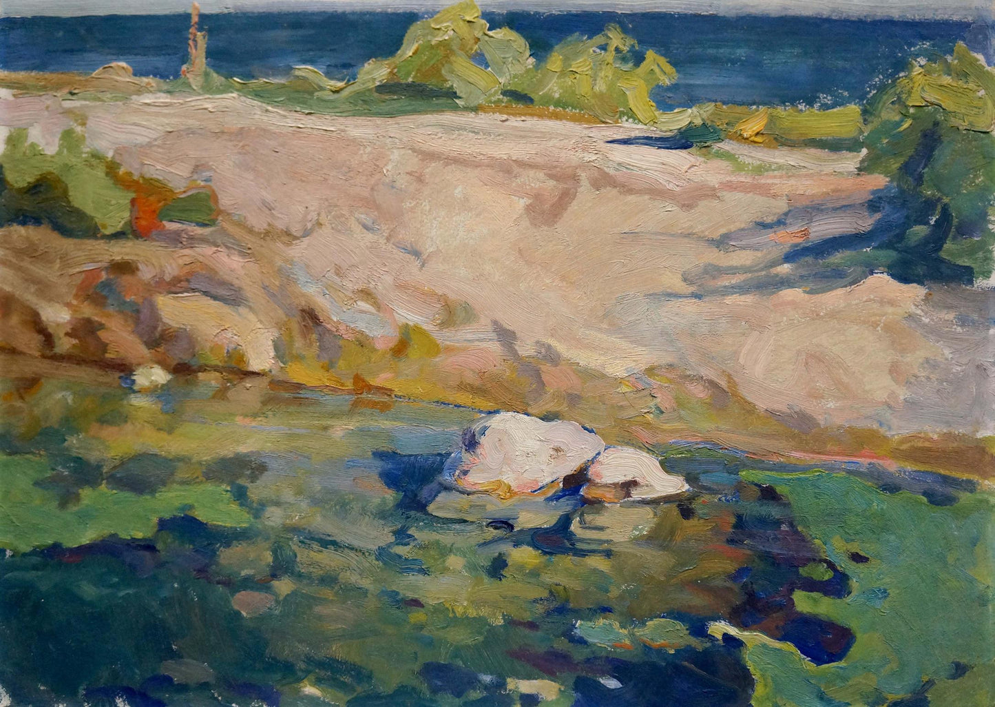 Serene impressionistic oil painting by Zaichenko Vasily Andrianovich, coastal scene
