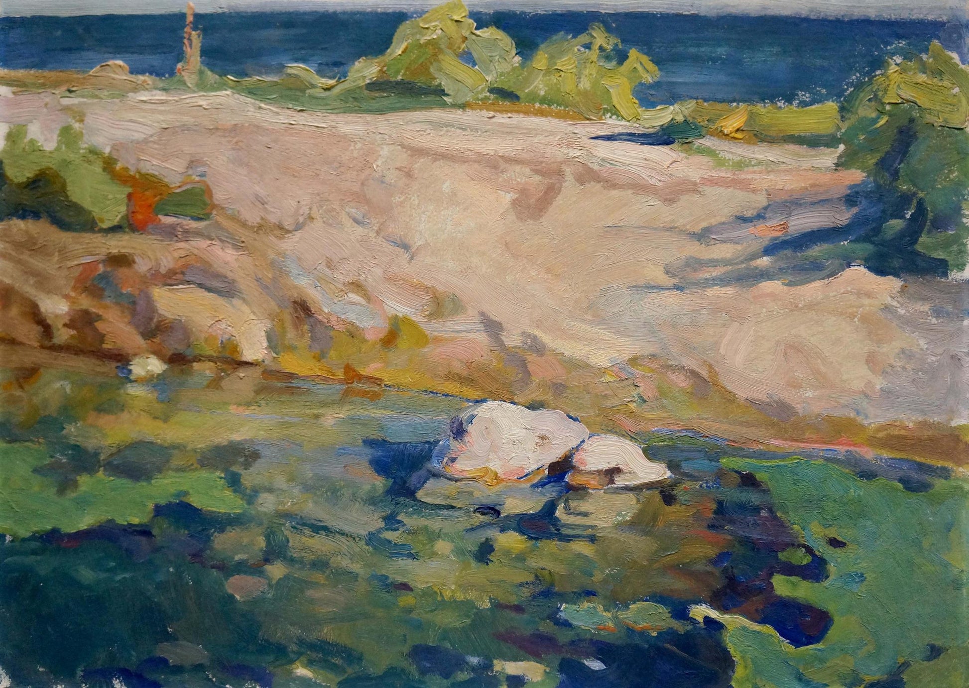 Serene impressionistic oil painting by Zaichenko Vasily Andrianovich, coastal scene