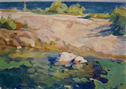 Serene impressionistic oil painting by Zaichenko Vasily Andrianovich, coastal scene