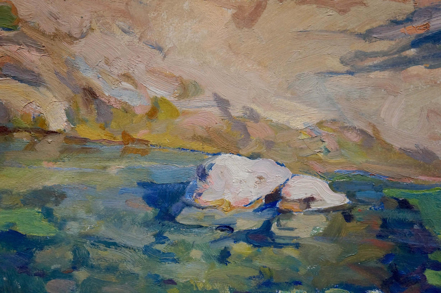 Oil painting by Zaichenko Vasily Andrianovich: white textured rock in clear blue-green water