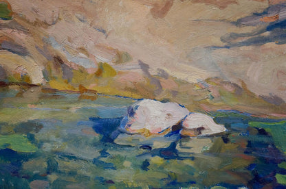 Oil painting by Zaichenko Vasily Andrianovich: white textured rock in clear blue-green water