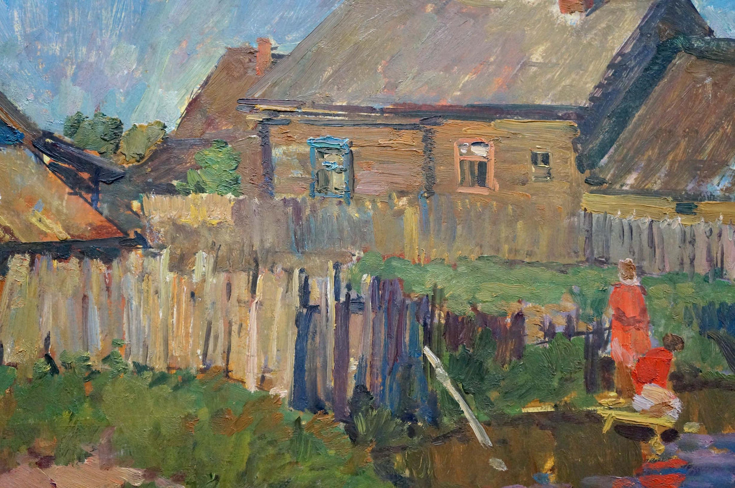 Oil painting Evening by Baumeister Oleg Viktorovich rustic countryside house