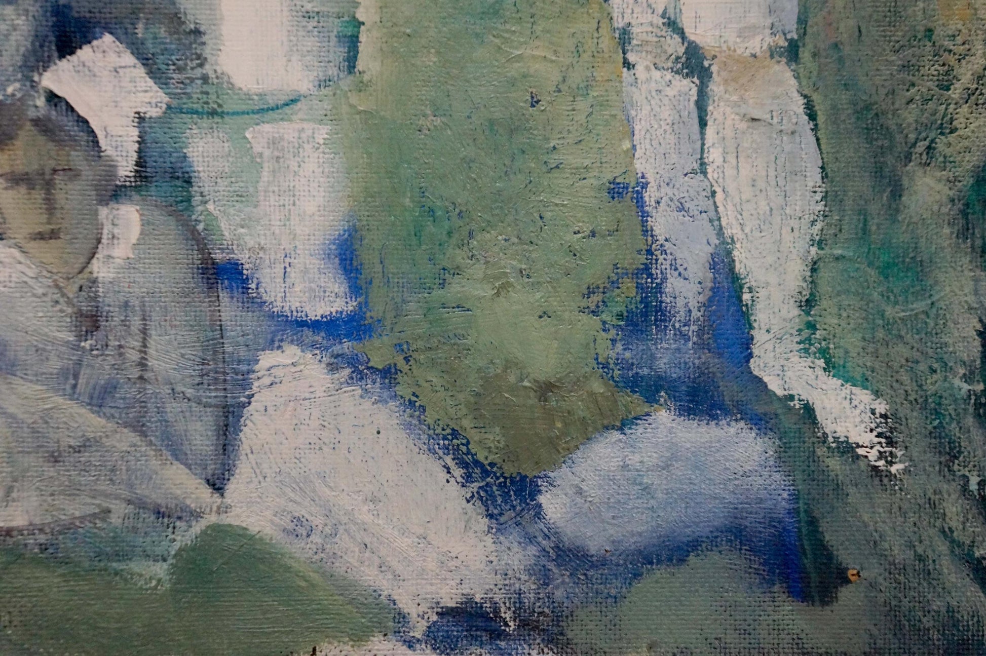 Oil painting portrait of Afanasiev Vladimir Nikolaevich football team in green blue white abstract strokes