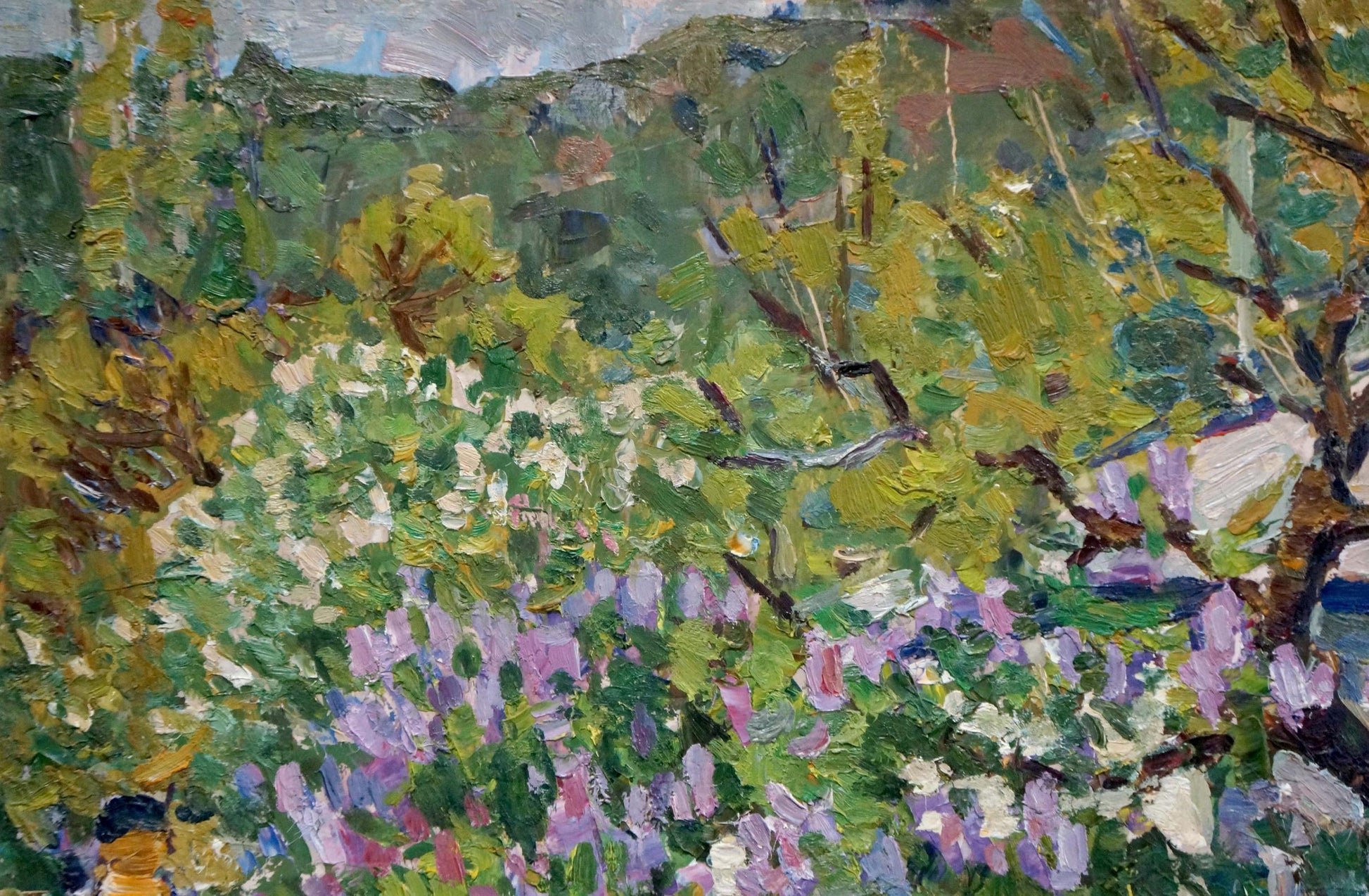Vibrant impressionist oil painting of purple flowers field by Fomin Anatoly Nikiforovich