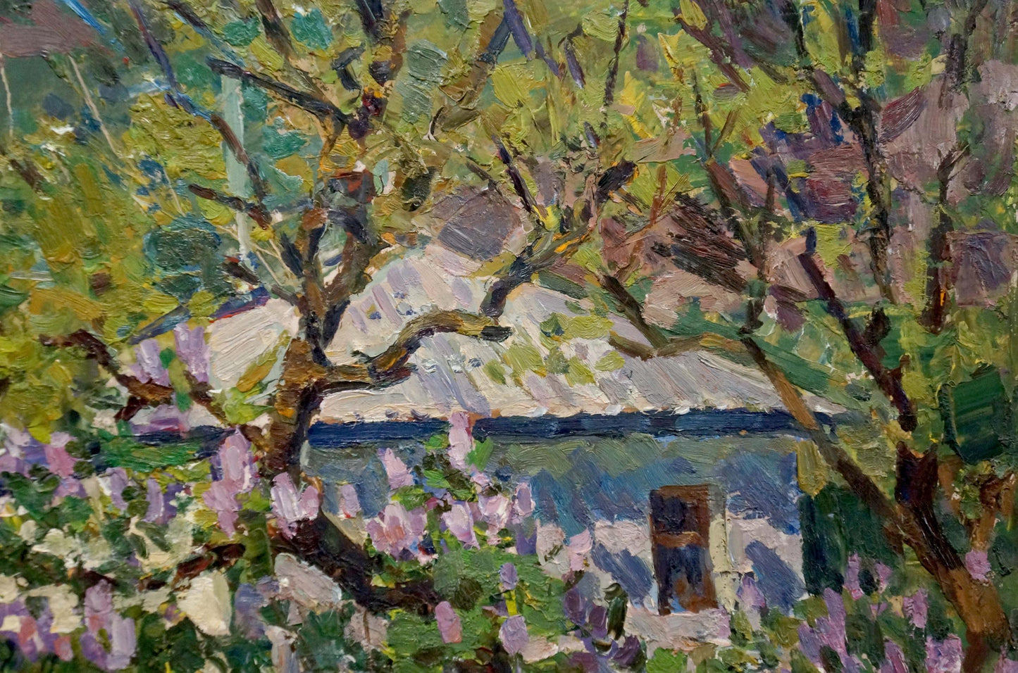 Vibrant impressionistic oil painting of white house by Fomin Anatoly Nikiforovich