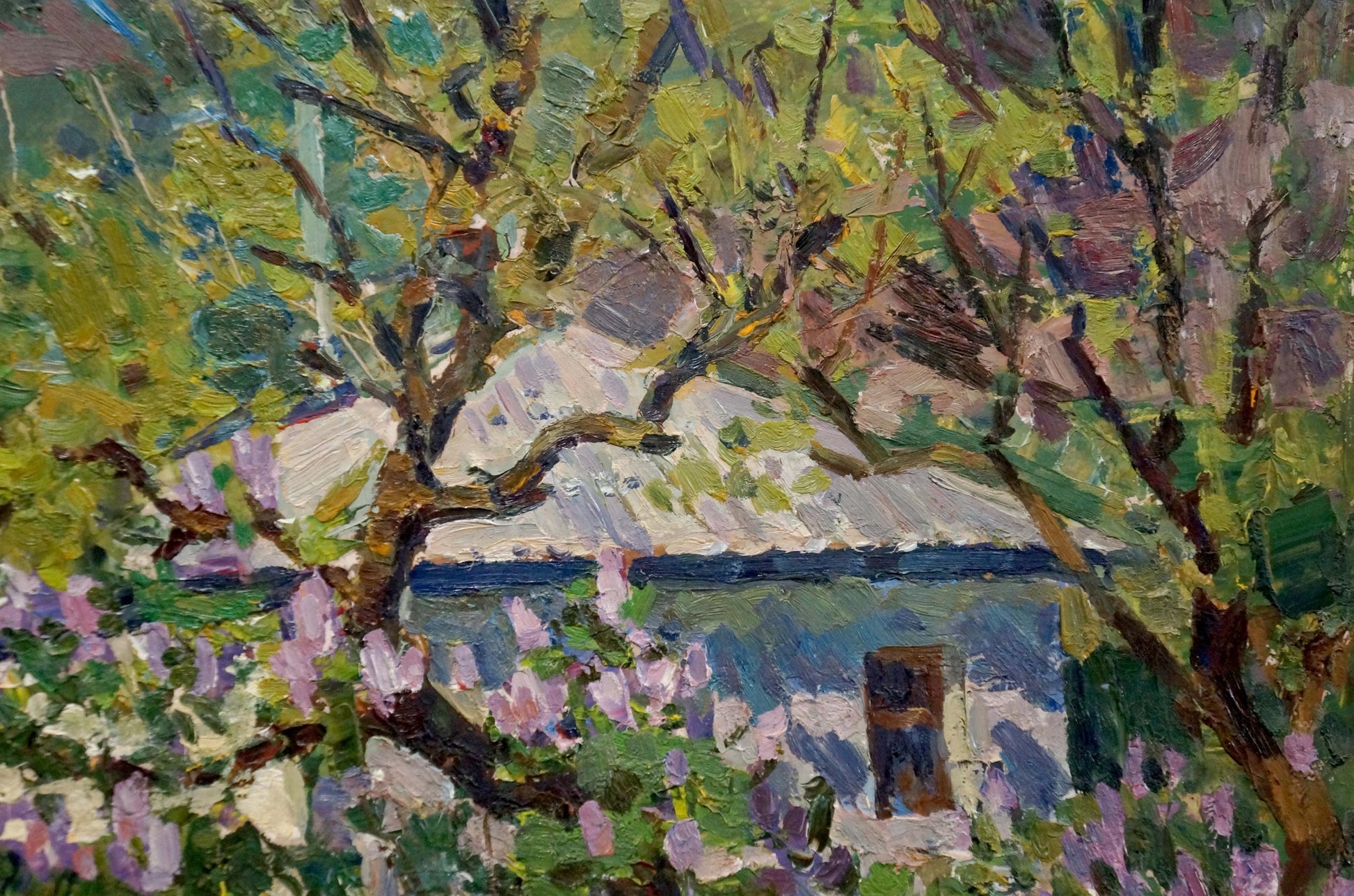 Vibrant impressionistic oil painting of white house by Fomin Anatoly Nikiforovich