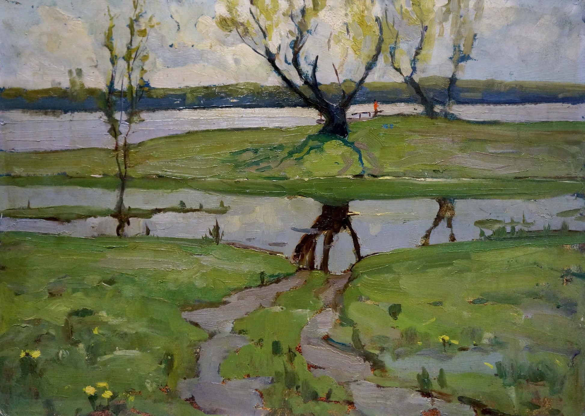 Serene Spring on the Dnieper lakeside oil painting by Petrov Georgy Petrovich