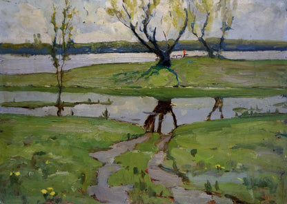 Serene Spring on the Dnieper lakeside oil painting by Petrov Georgy Petrovich