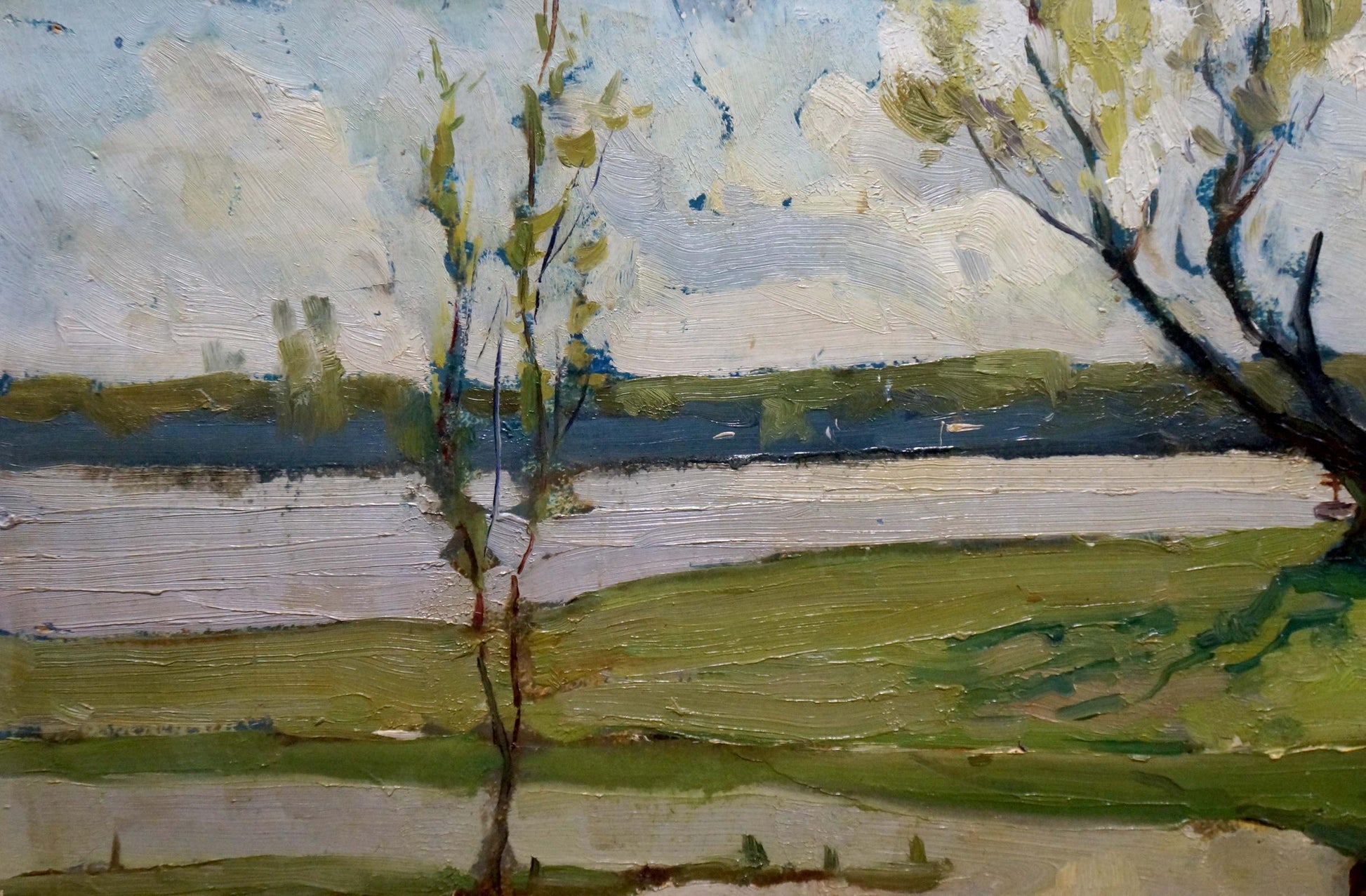 Oil painting Spring on the Dnieper by Petrov Georgy Petrovich serene landscape