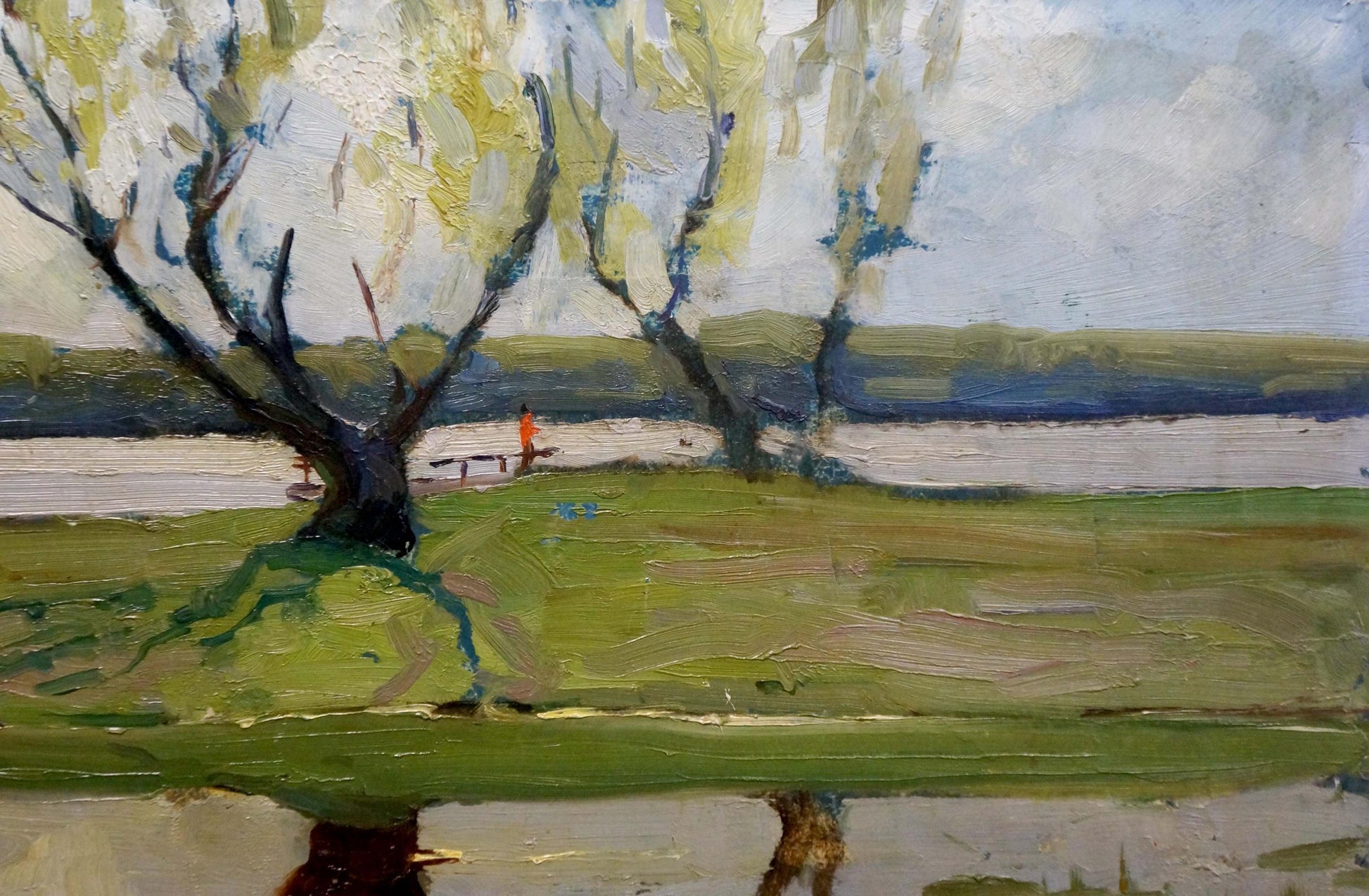 Oil painting Spring on the Dnieper by Petrov Georgy Petrovich, serene riverside
