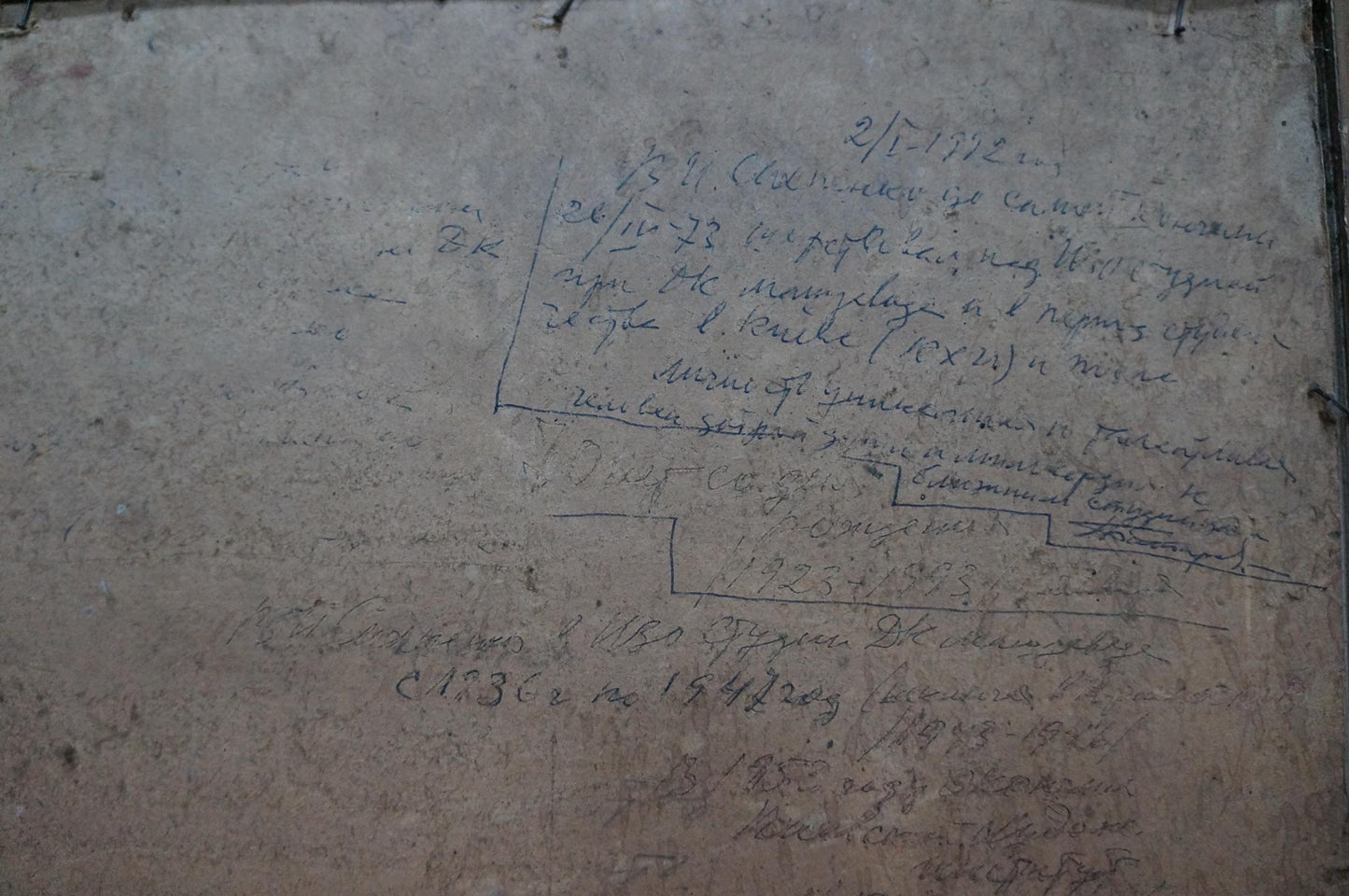Handwritten notes on gray stone back of Oil painting The table is set Sakhnenko Victor Ivanovich