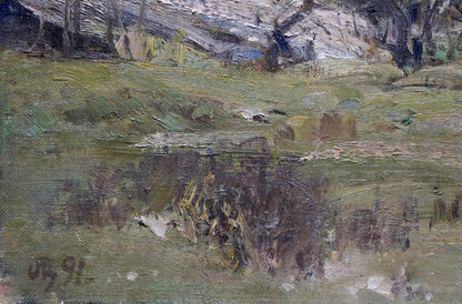 Oil painting Its a nasty day by Leshchenko Valentin Alekseevich rustic landscape
