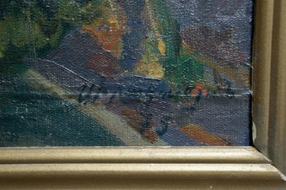 Signed oil painting On Bridge by Sorokoletov Gavriil Vladimirovich in gold frame
